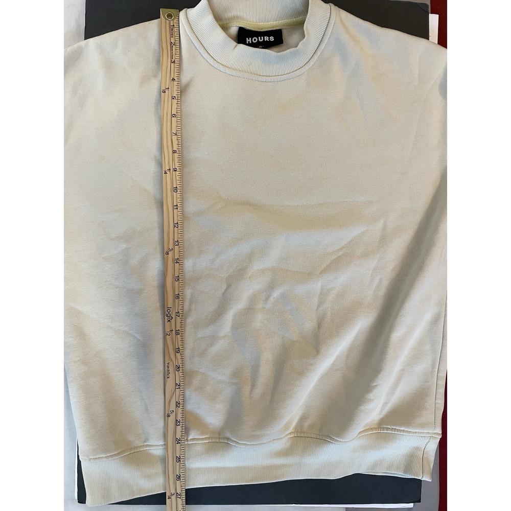 HOURS Collection Drop Shoulder Crewneck Sweatshirt Men XL Off White Cream Fleece - Picture 6 of 7